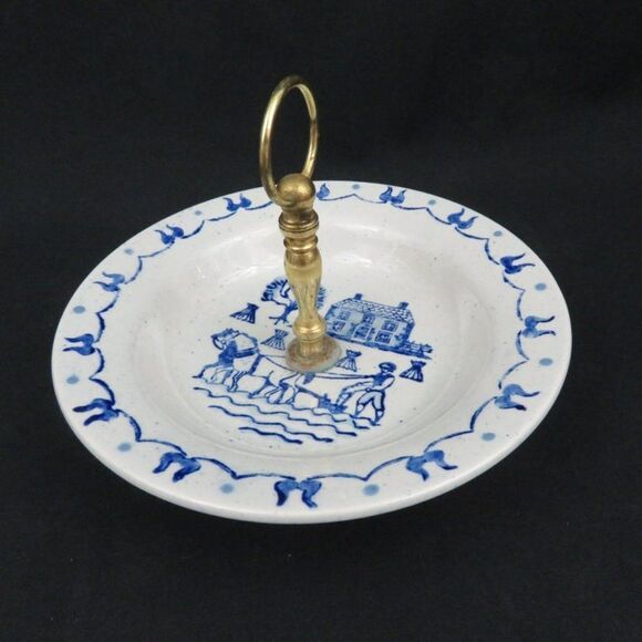 Provincial Blue Metlox Poppytrail Tidbit Serving Bowl with Handle and Pedestal - Picture 1 of 6